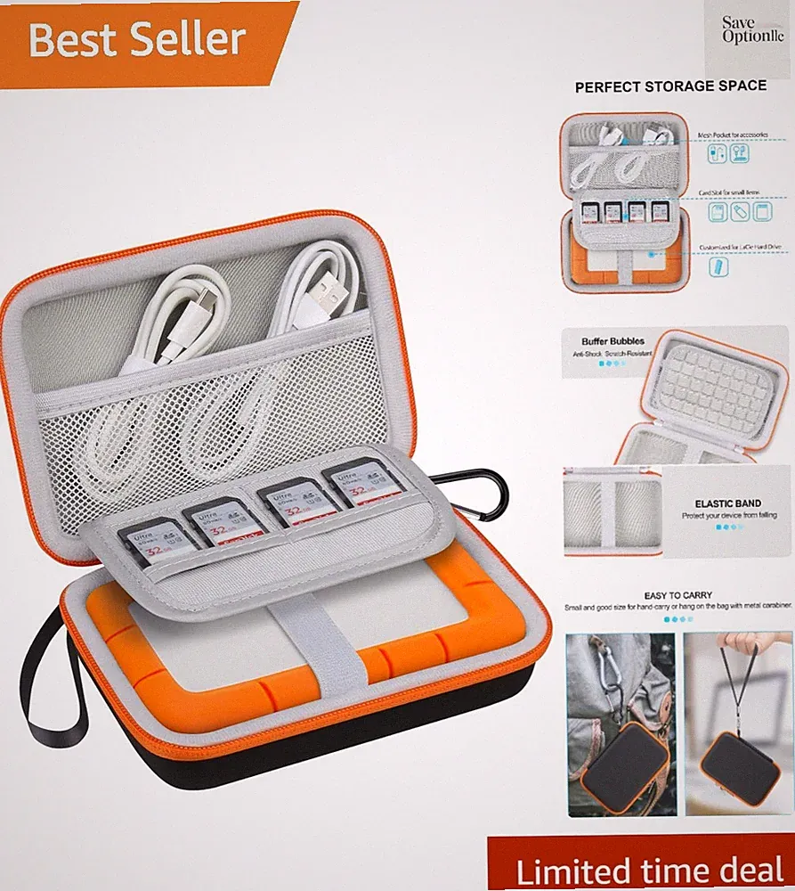 Hard Drive Carrying Case for LaCie Rugged Mini/Rugged External Hard Drive Por...