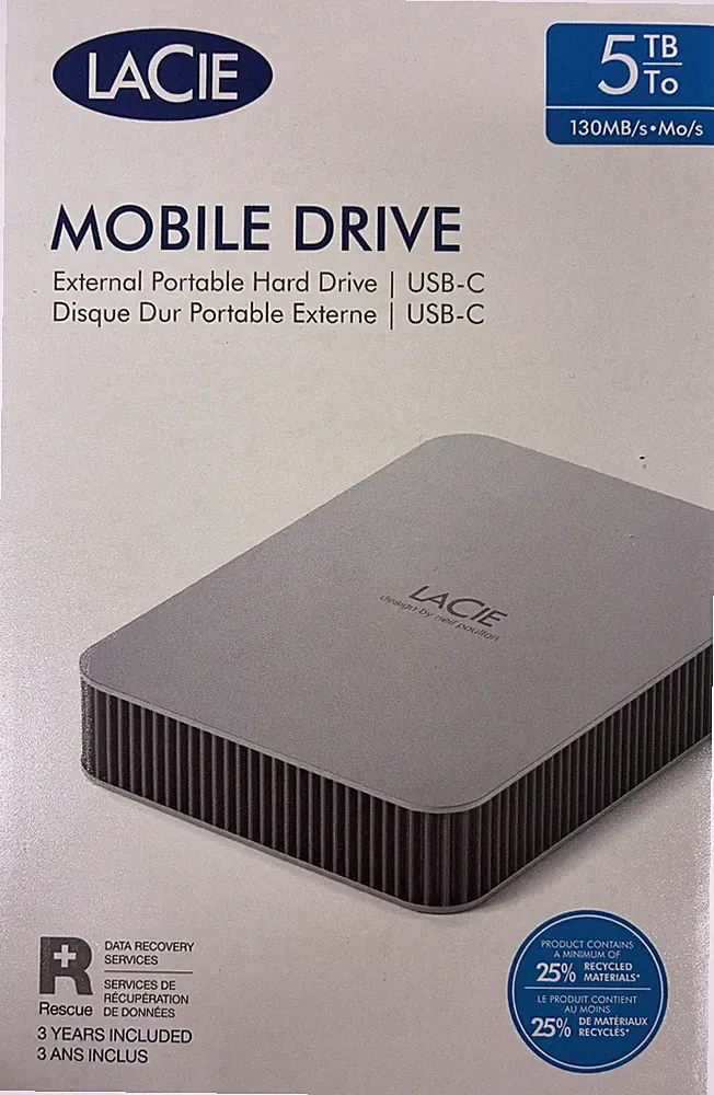 LaCie - STLP5000400 - 5TB External Portable Hard Drive - Moon Silver