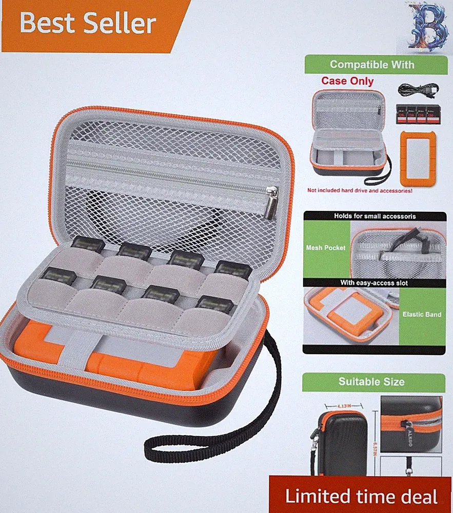 Stylish Grey Hard Case for LaCie Rugged Mini HDD - Shock & Splash Proof